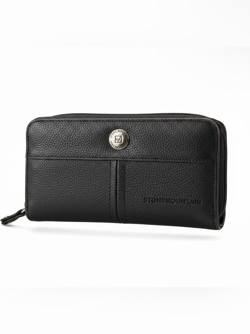 Stone Mountain Black Leather Double Zip Wallet NWT Tags & Box